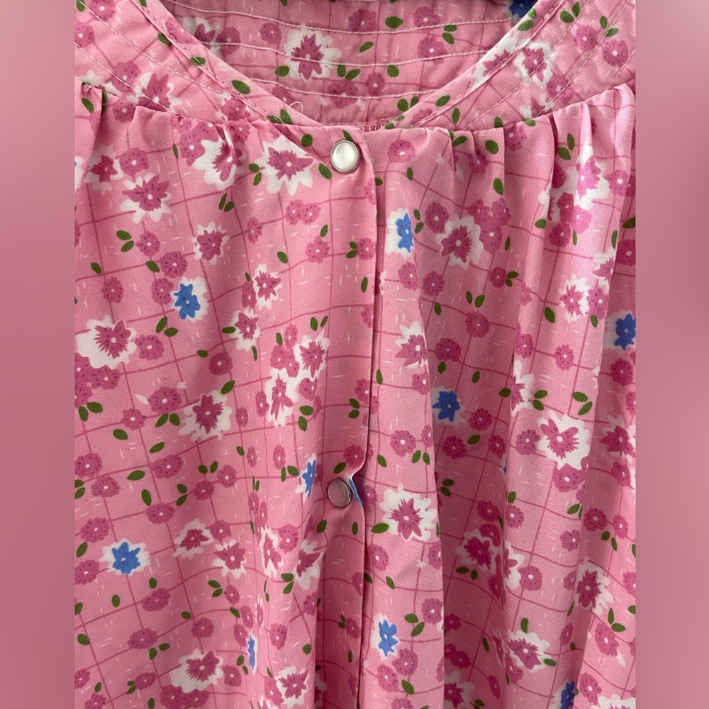VINTAGE Pink Floral Midi Dress - Comfortable Everyday Style House Dress - Picture 4 of 8
